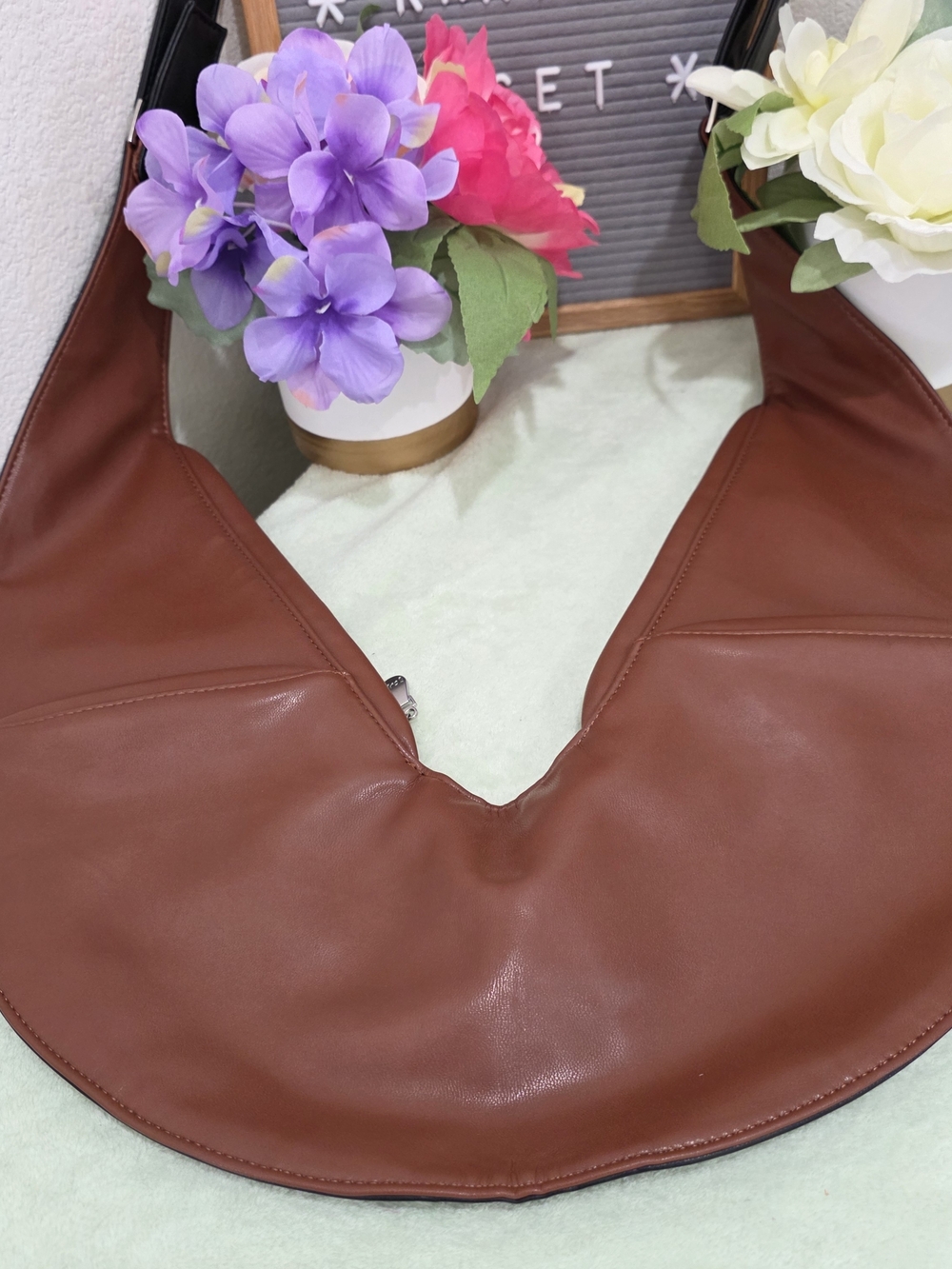 Black And Brown Crescent Crossbody Bag - Leather Sash Bag - Picture 3 of 10
